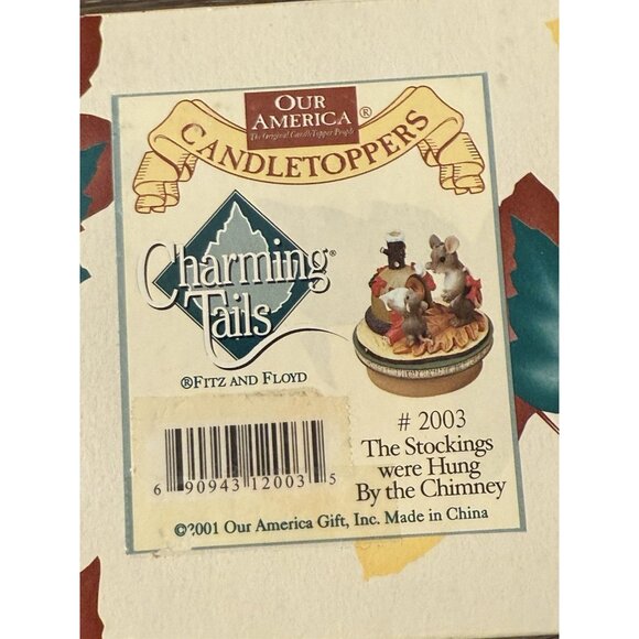 Charming Tails Fitz & Floyd The Stockings Were Hung Mouse Candle Topper MM23 - Picture 4 of 4
